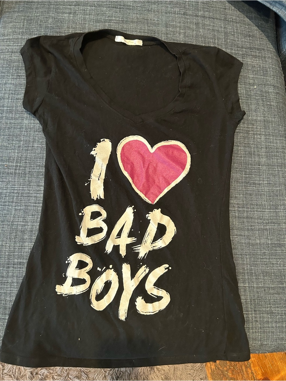 Black Graphic Baby Tee - I Love Bad Boys